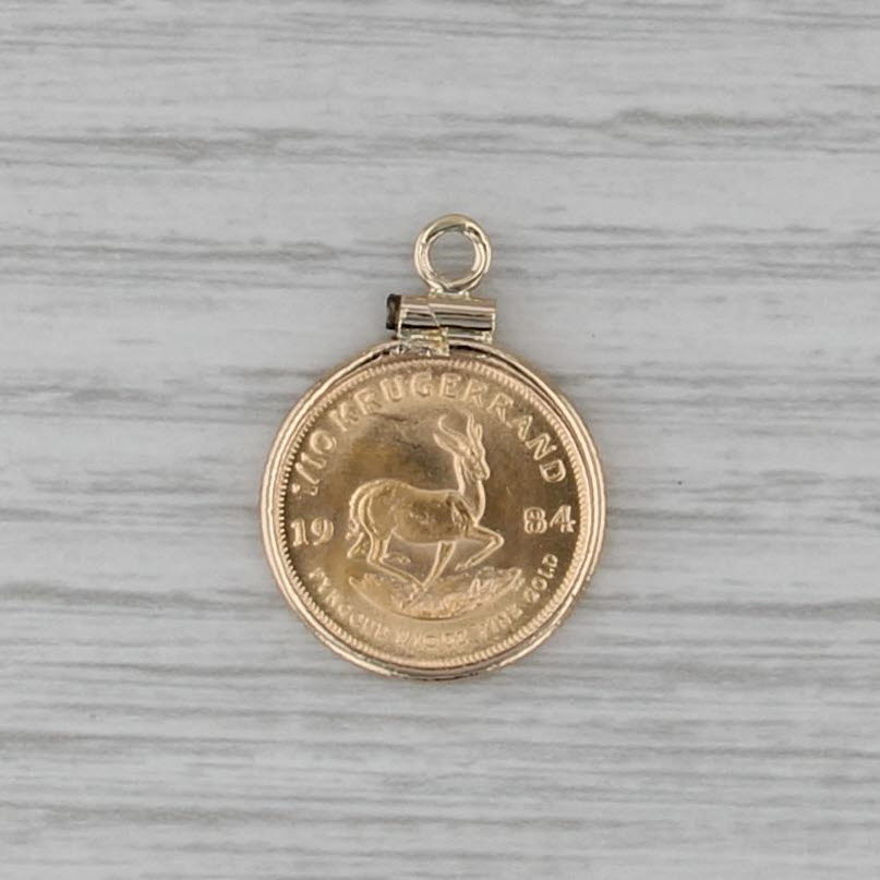 1984 1/10 oz South African Krugerrand Coin Pendant 14k 22k Yellow Gold