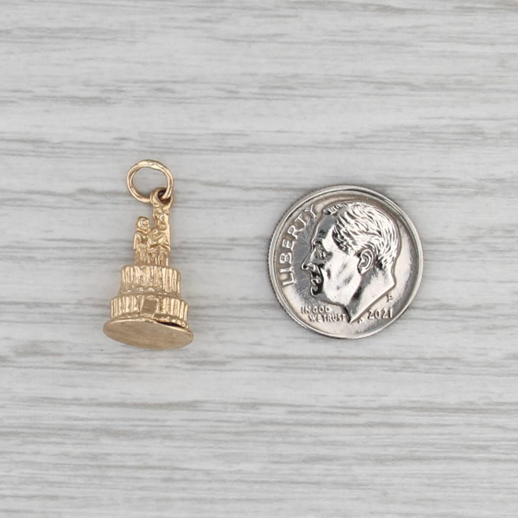 Vintage Bride Groom Wedding Cake Baby Carriage Charm 14k Yellow Gold Pendant