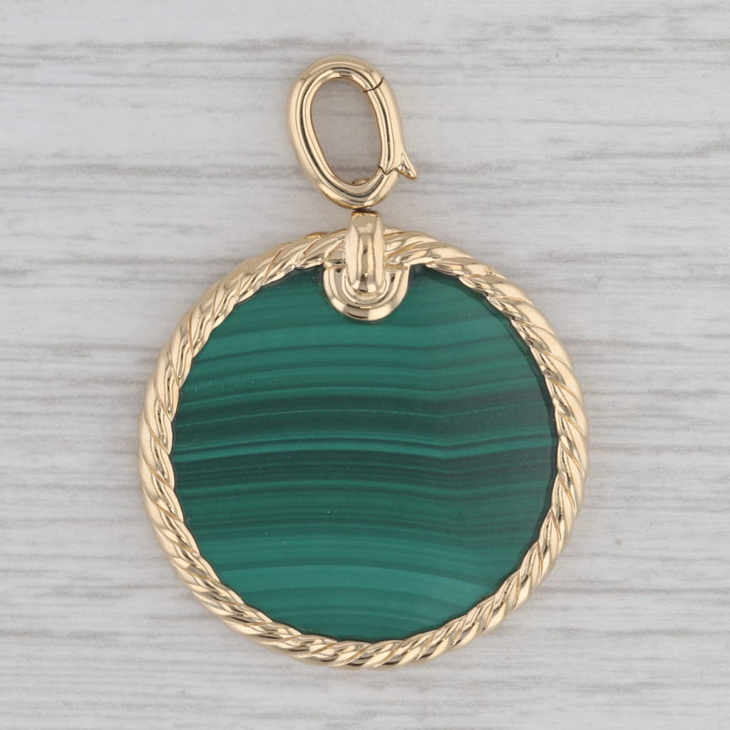 Gray David Yurman Green Malachite Elements Disc Pendant 18k Yellow Gold Clip Bail