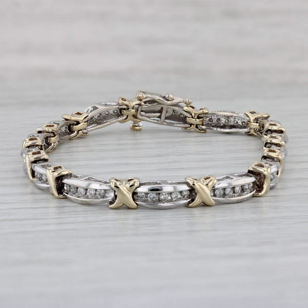 Gray 1.25ctw Diamond Bracelet 10k White Yellow Gold Bar X Links 6.75" 5mm