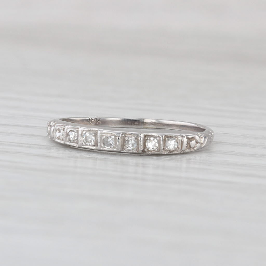 Art Deco 0.10ctw Diamond Wedding Band Stackable Ring 18k White Gold Size 7