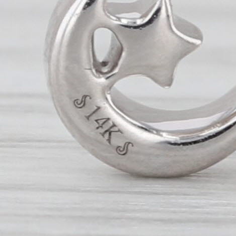 Tiny Diamond Crescent Moon Star Charm 14k White Gold Small Drop Pendant