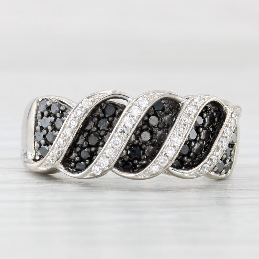 Light Gray 0.70ctw Black White Diamond Ring 14k White Gold Size 8