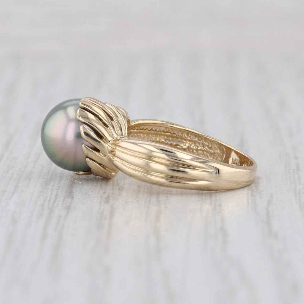 Gray Saltwater Cultured Pearl Solitaire Ring 14k Yellow Gold Size 7