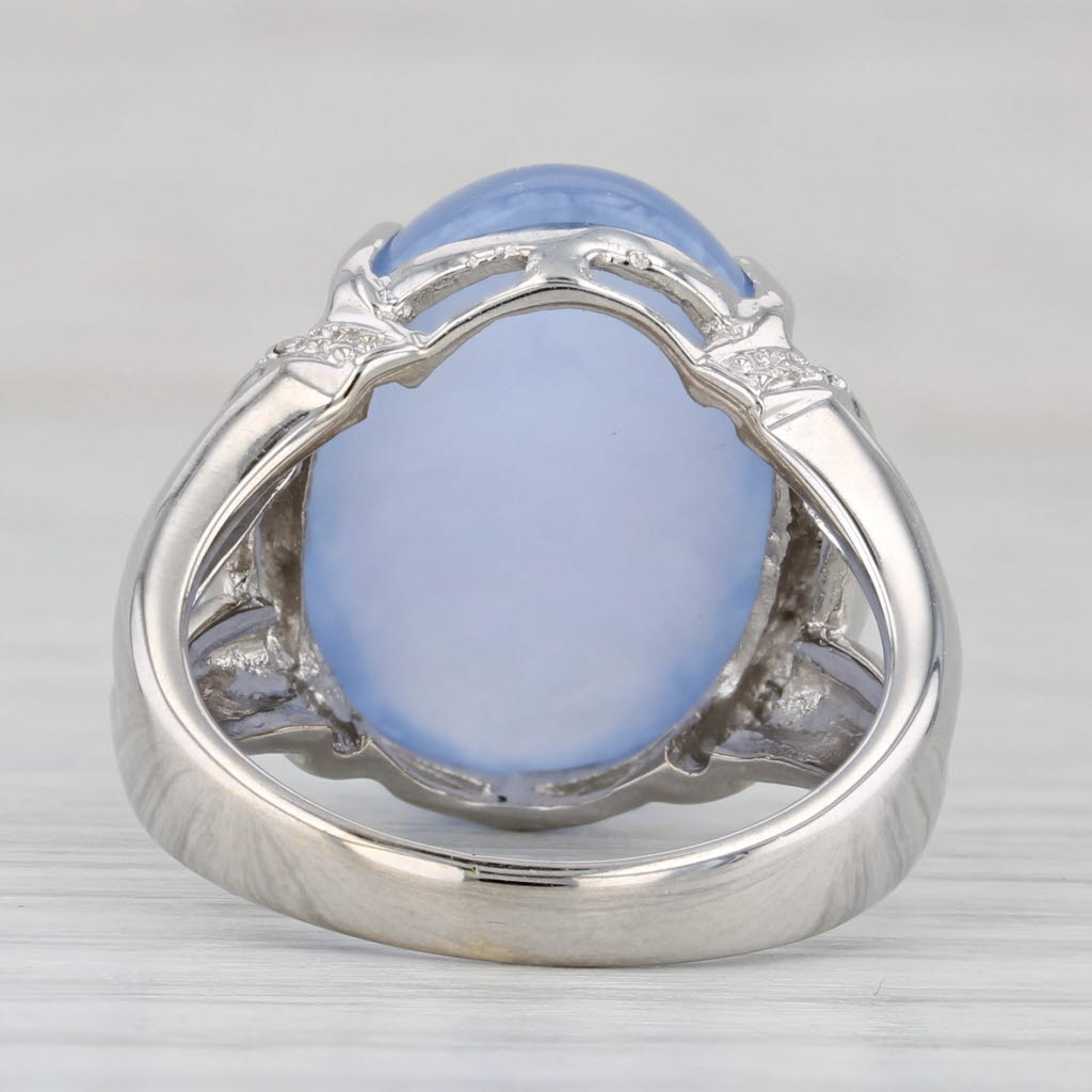 Gray Violet Chalcedony Cabochon Ring 18k White Gold Size 7 Diamond Accents