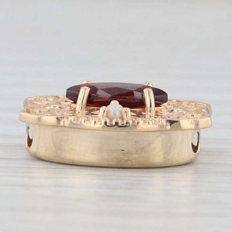 Vintage Richard Glatter 1.30ct Garnet Pearl Slide Bracelet Charm 14k Yellow Gold