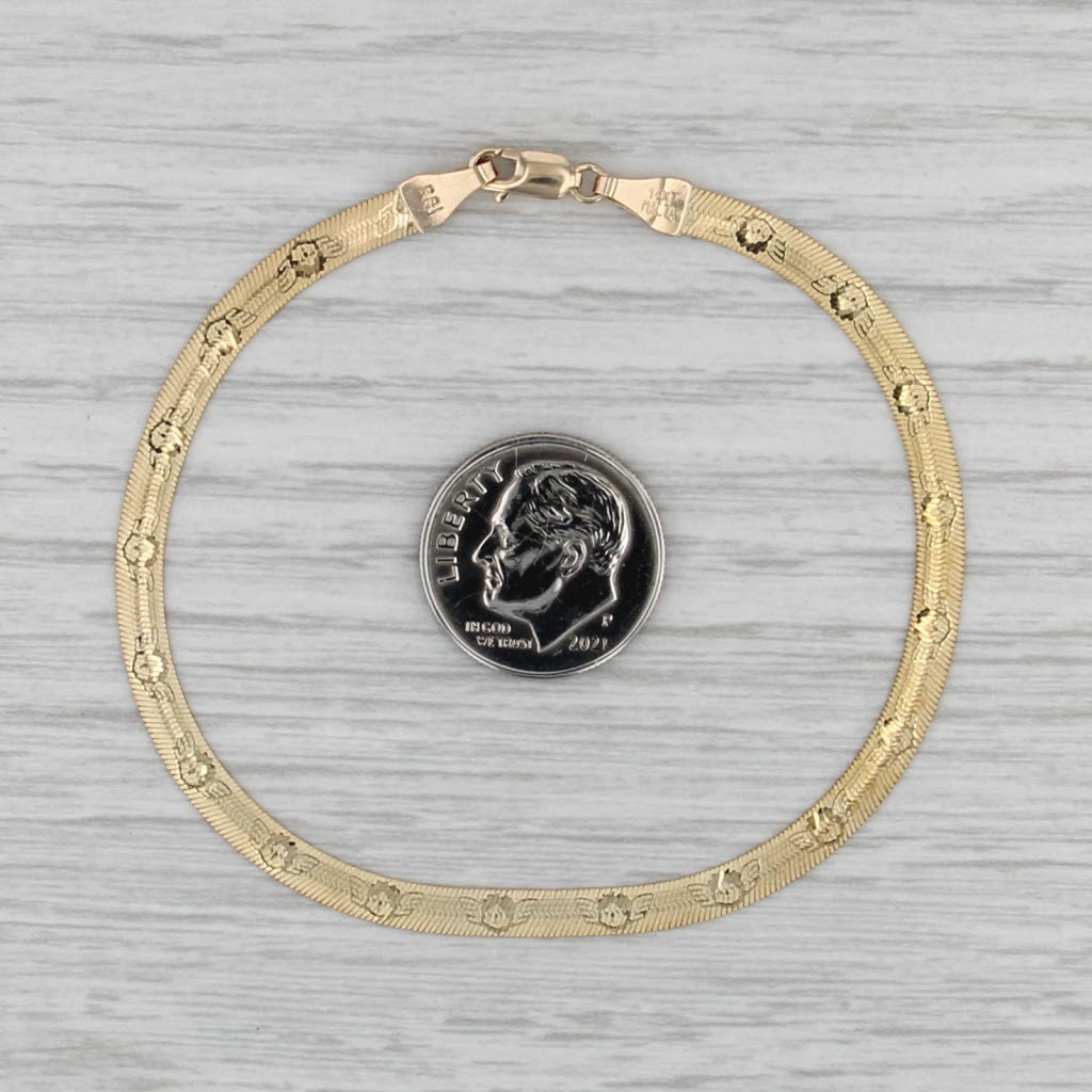 Reversible Herringbone Chain Bracelet 14k Yellow Gold Cherub Pattern 3.4mm 7"