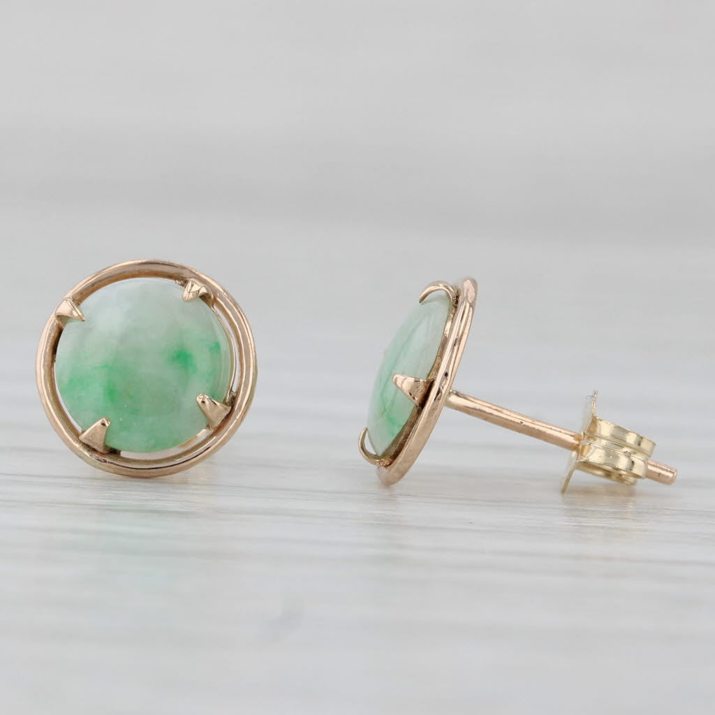 Light Gray Green Jadeite Jade Stud Earrings 14k Yellow Gold