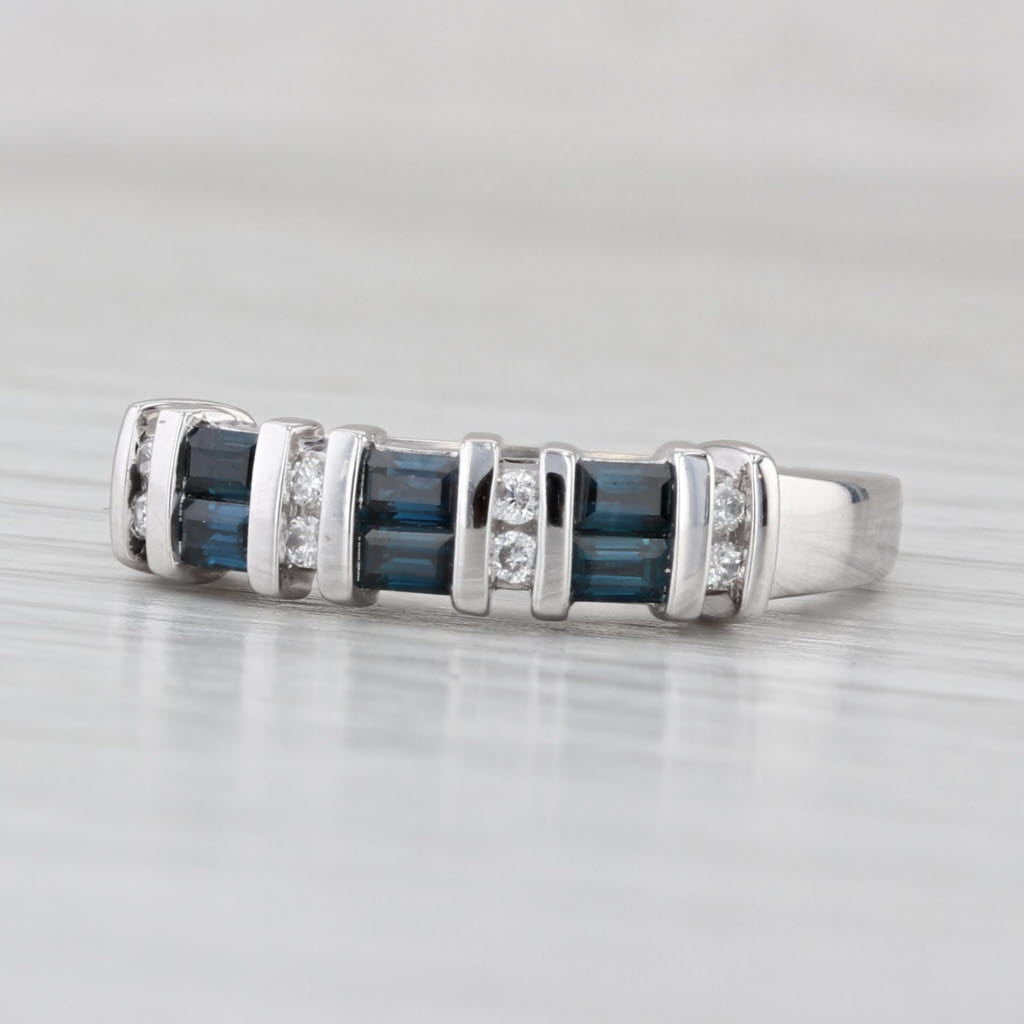 0.68ctw Blue Sapphire Diamond Ring 14k White Gold Size 8 Stackable Bridal