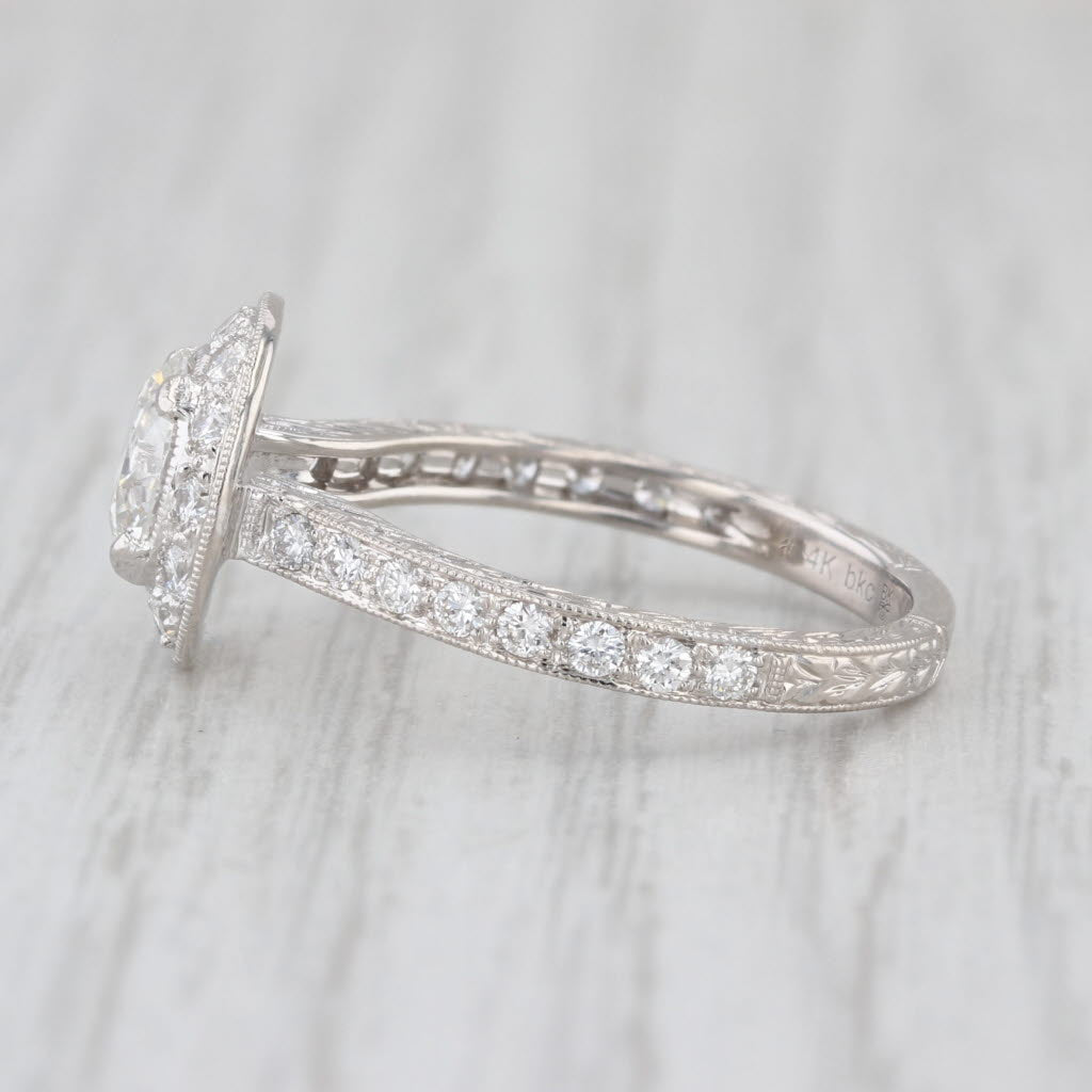 1.58ctw Lab Grown Diamond Halo Wheat Engagement Ring 14k White Gold Sz 6.75 IGI