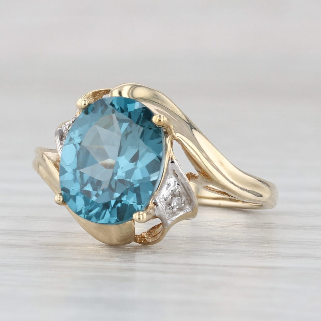 3.50ct Lab Created Teal Sapphire Diamond Ring 10k Yellow Gold Bypass Size 7.25