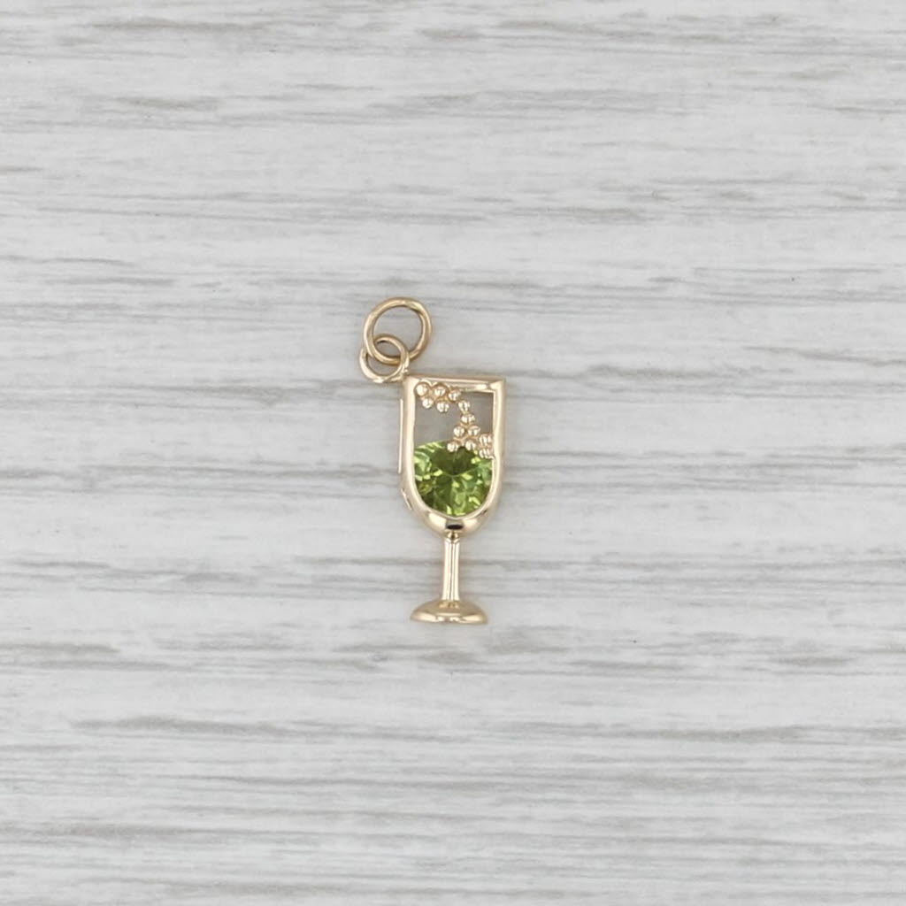 0.80ct Peridot Wine Champagne Glass Charm 14k Yellow Gold Pendant
