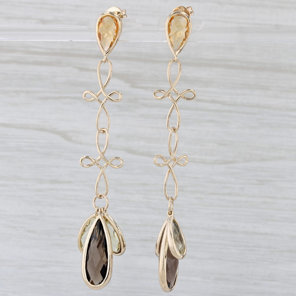 Light Gray 9.27ctw Lemon Smoky Quartz Citrine Dangle Earrings 14k Yellow Gold