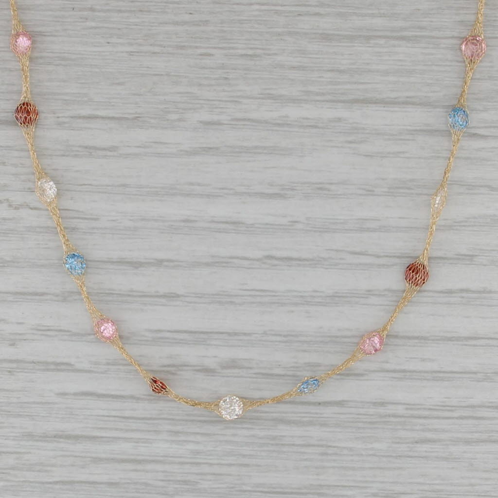 Multicolor Cubic Zirconia Station Mesh Chain Necklace 18" 14k Yellow Gold