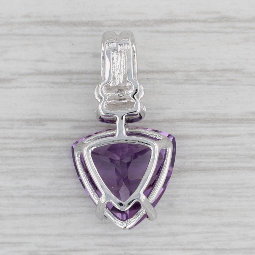 Gray 4.50ct Trillion Amethyst Pendant 14k White Gold Diamond Accent