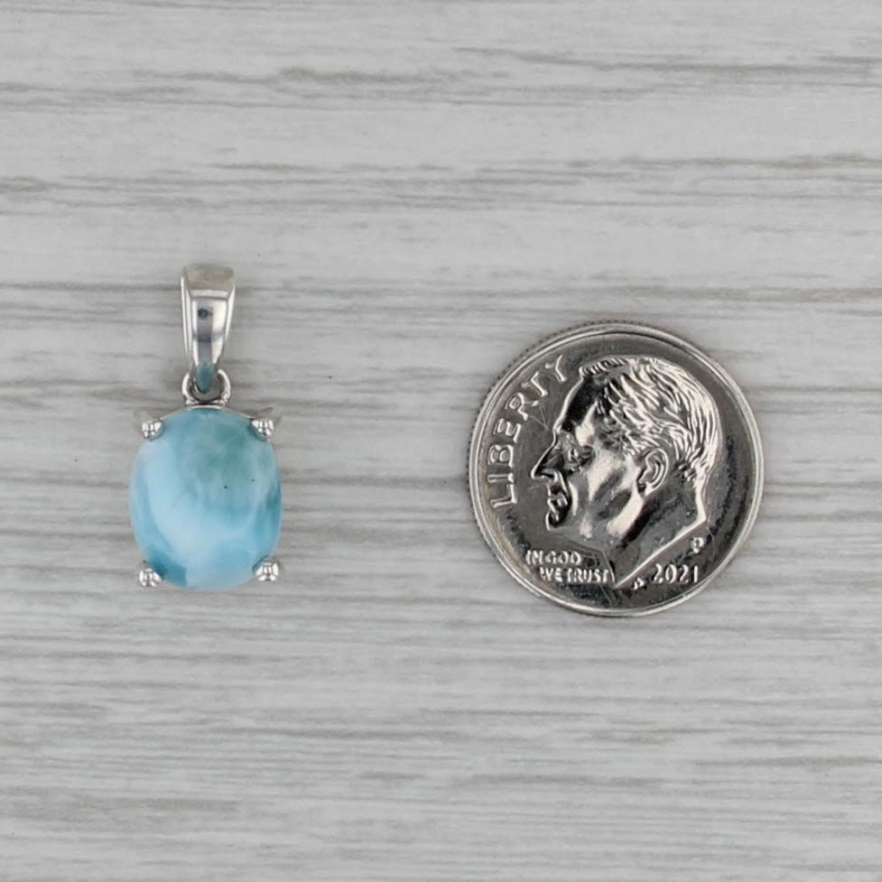 Larimar Oval Cabochon Solitiare Pendant Sterling Silver Small Drop