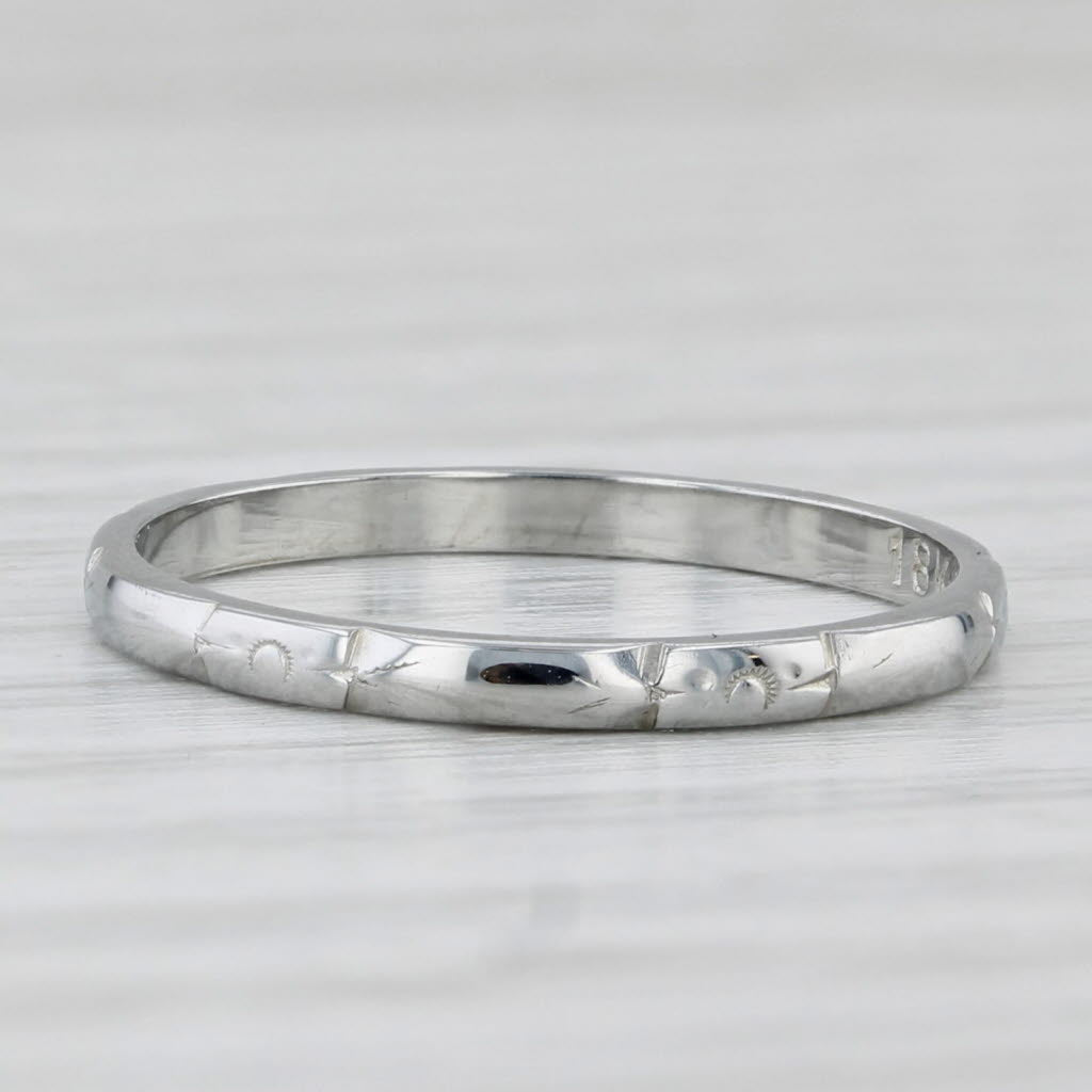 Light Gray Art Deco Wedding Band 18k White Gold Size 5.25 Ring Stackable