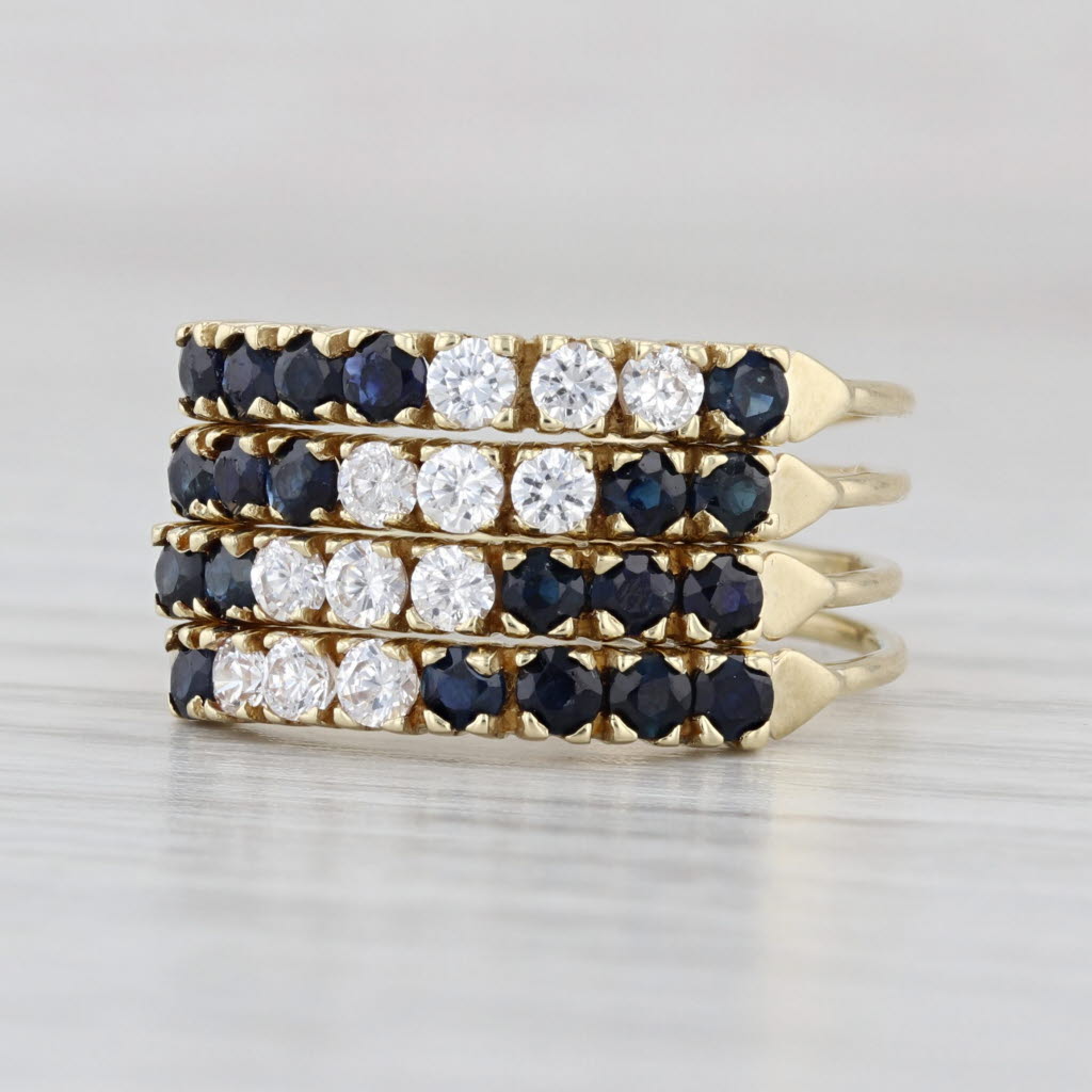 Blue Sapphire Cubic Zirconia Heram Ring 14k Gold Size 6.75 Stackable 4 Bands