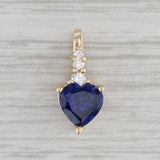 Gray Lab Created Blue Sapphire Heart Pendant 10k Yellow Gold Cubic Zirconia Accents