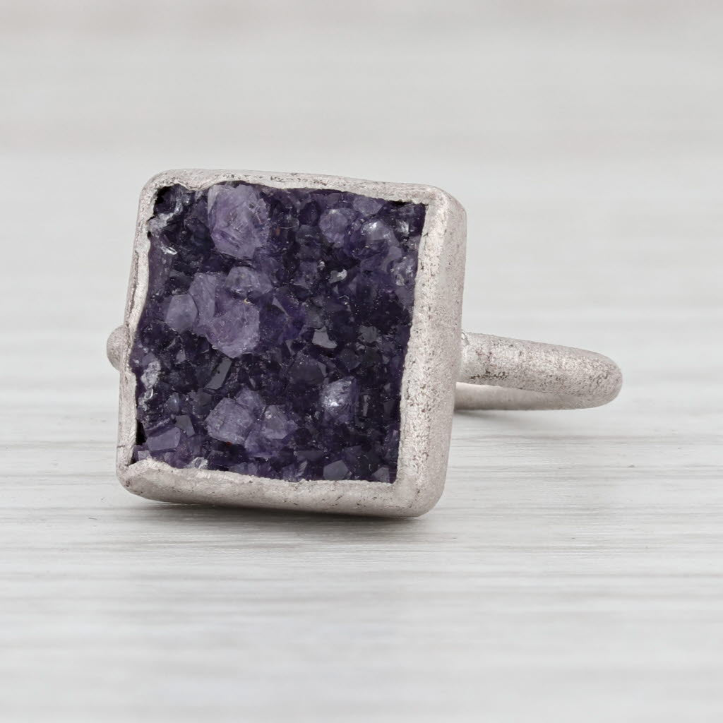 New Nina Wynn Amethyst Druzy Ring Sterling Silver Size 6.75 Statement