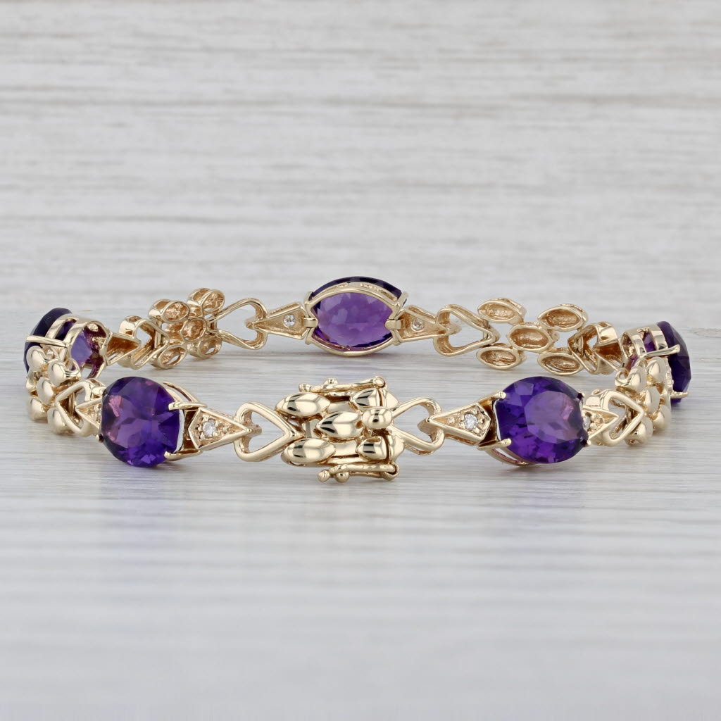 Gray Amethyst 0.14ctw Diamond Bracelet 14k Yellow Gold 6.75" 7.1mm