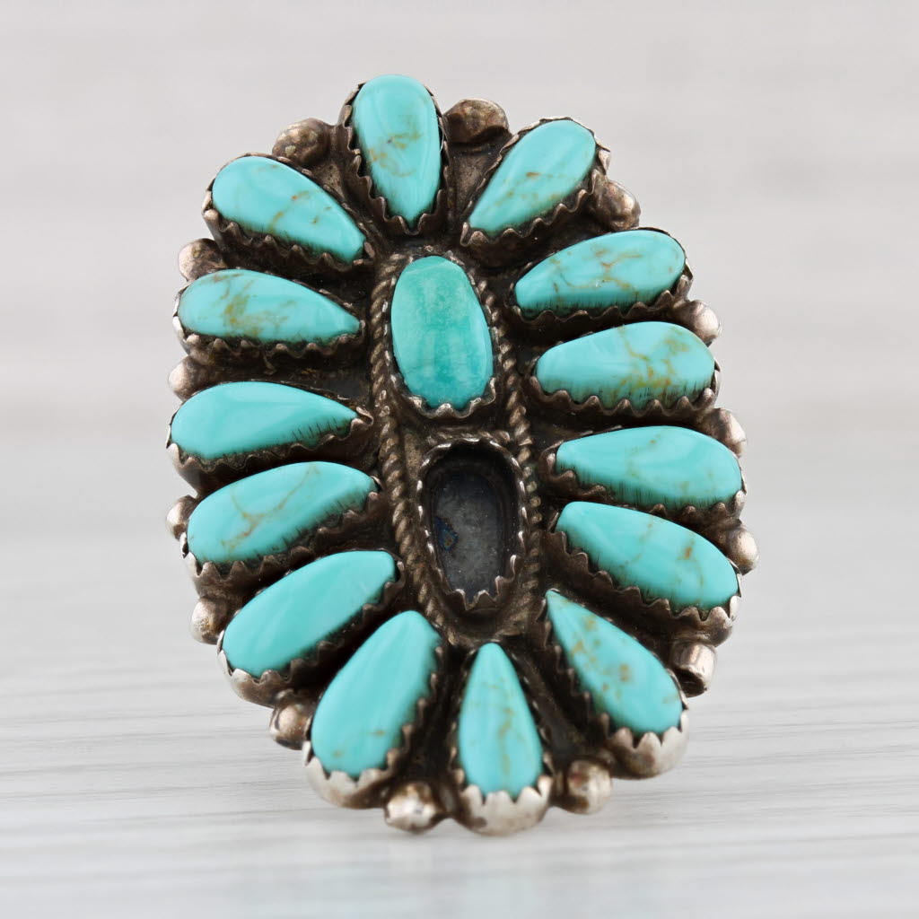 Vintage Native American large oval sterling 2024 turquoise ring size 7 1.5