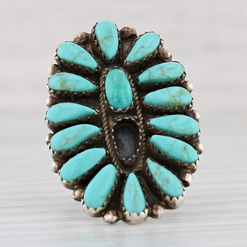 Dark Slate Gray Vintage Native American Turquoise Ring Sterling Silver Size 7.5 Navajo P. Jones