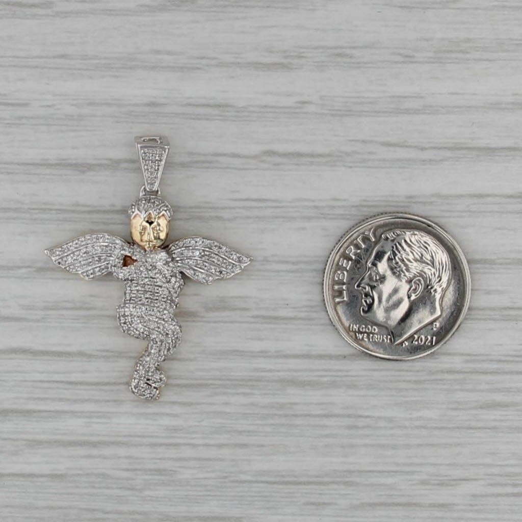 0.33ctw Diamond Cherub Pendant 10k White Yellow Gold Guardian Angel