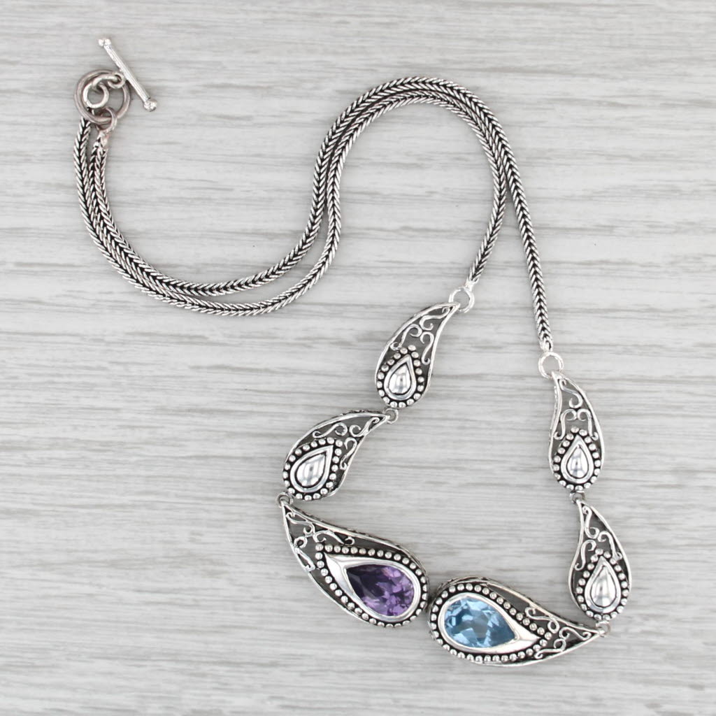 9.80ctw Lab Created Blue Spinel Purple Cubic Zirconia Necklace Sterling Silver