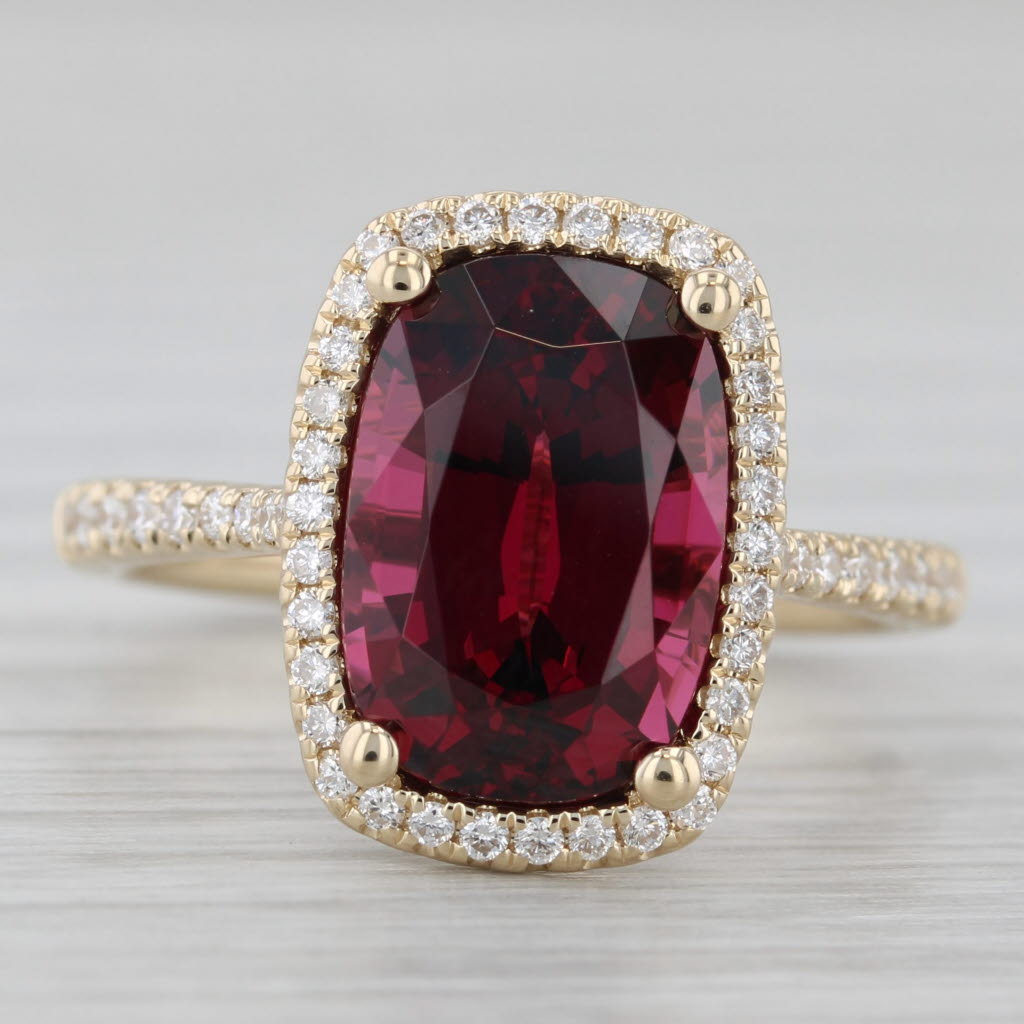 Gray 5.45ctw Rhodolite Garnet Diamond Halo Ring 14k Yellow Gold Size 6.5 Gem Zar