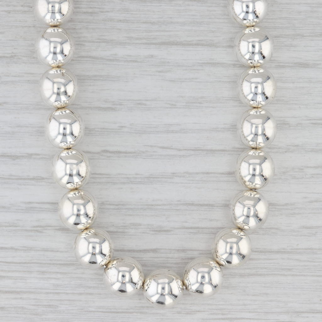 Gray Bead Strand Necklace Sterling Silver 18" 10mm Statement