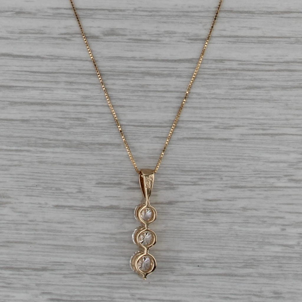 1.34ctw Diamond 3-Stone Journey Pendant Necklace 14k Yellow Gold 18" Box Chain