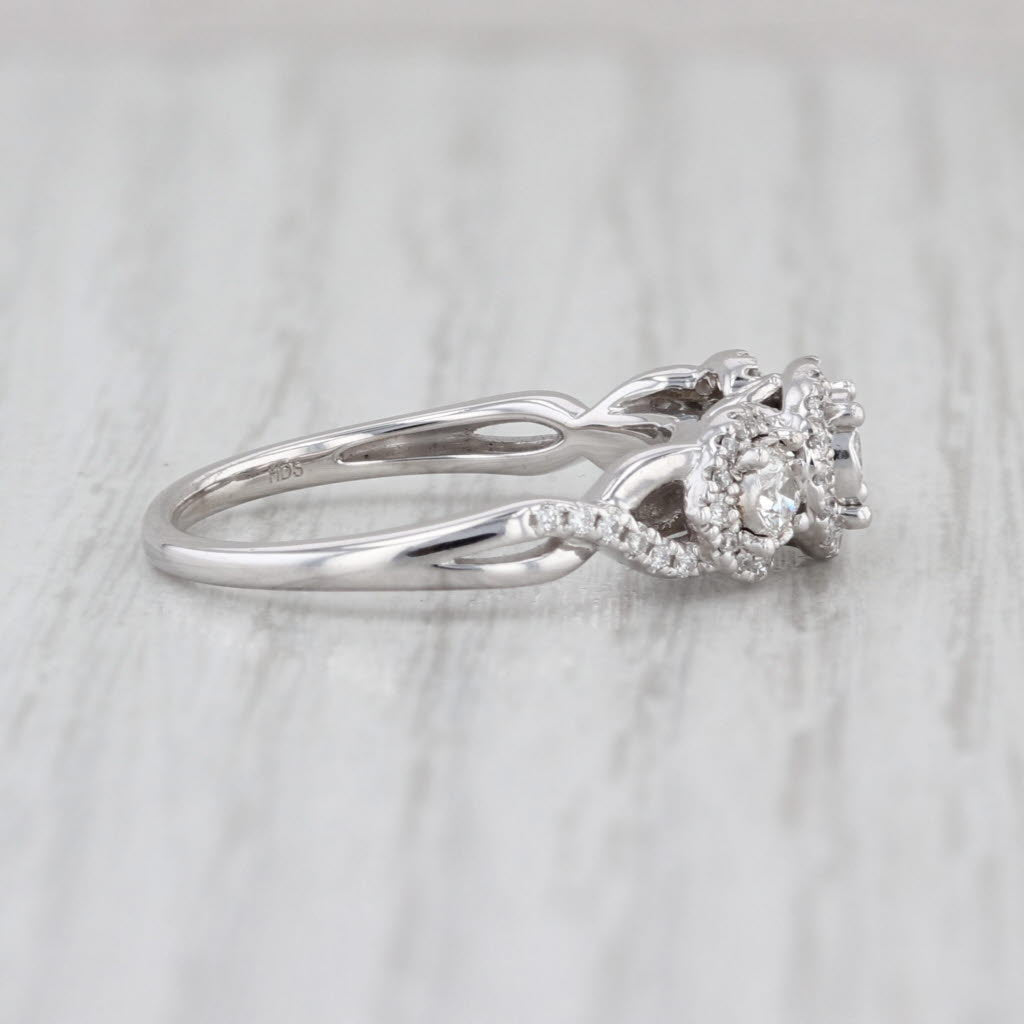 0.47ctw Diamond 3-Stone Halo Engagement Ring 10k White Gold Size 6.75