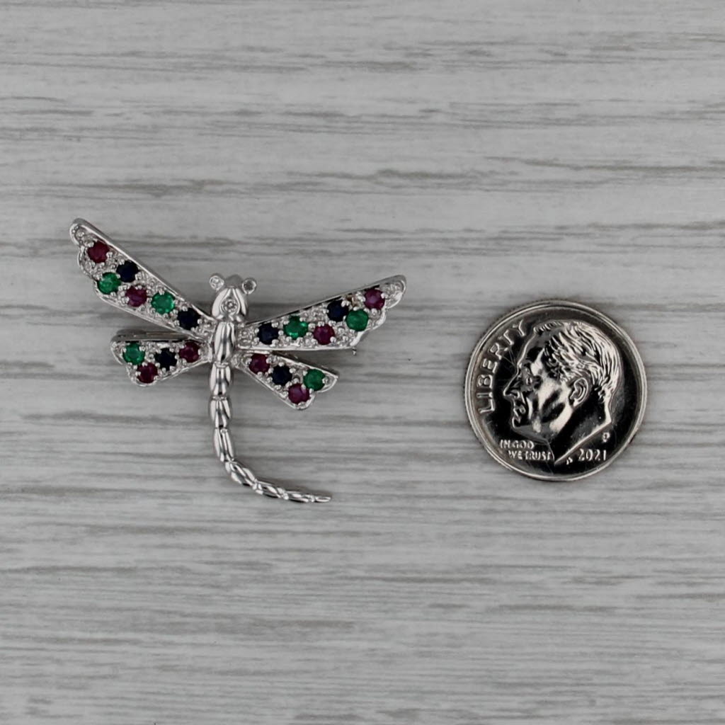 0.96ctw Gemstone Dragonfly Brooch 14k Gold Pin Sapphire Ruby Emerald Diamond
