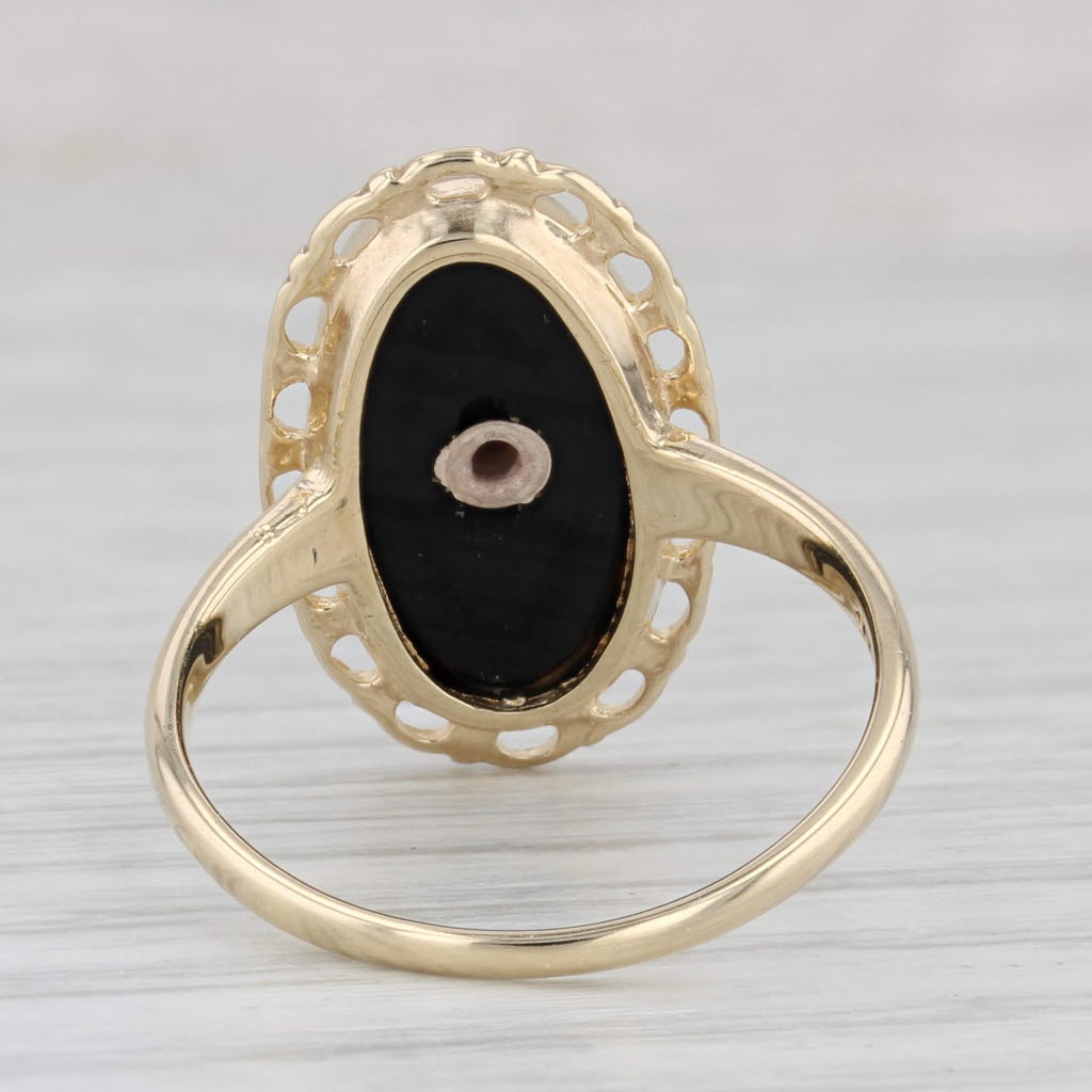 Gray Vintage Onyx Diamond Signet Ring 10k Yellow White Gold Size 7.25