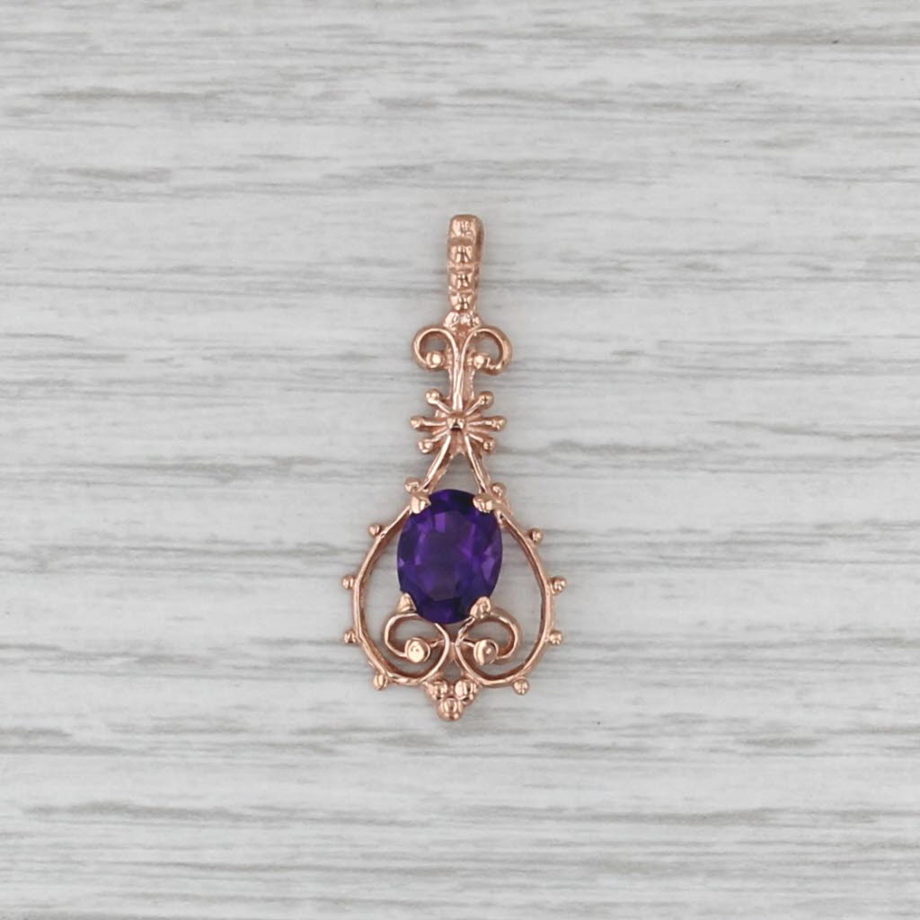1.20ct Oval Amethyst Solitaire Pendant 14k Rose Gold Ornate Drop