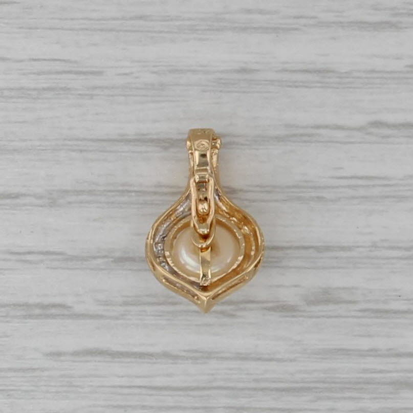 Cultured Pearl Diamond Pendant 18k Yellow Gold Enhancer Clip Bail Small Drop