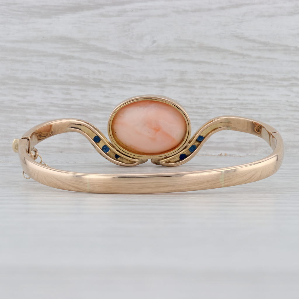 Gray Pink Coral 2ctw Blue Sapphire Bangle Bracelet 14k Rose Gold 7"