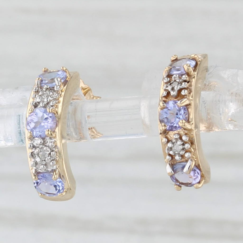 Light Gray 0.65ctw Tanzanite Diamond Half Hoop J-Hook Earrings 10k Yellow Gold