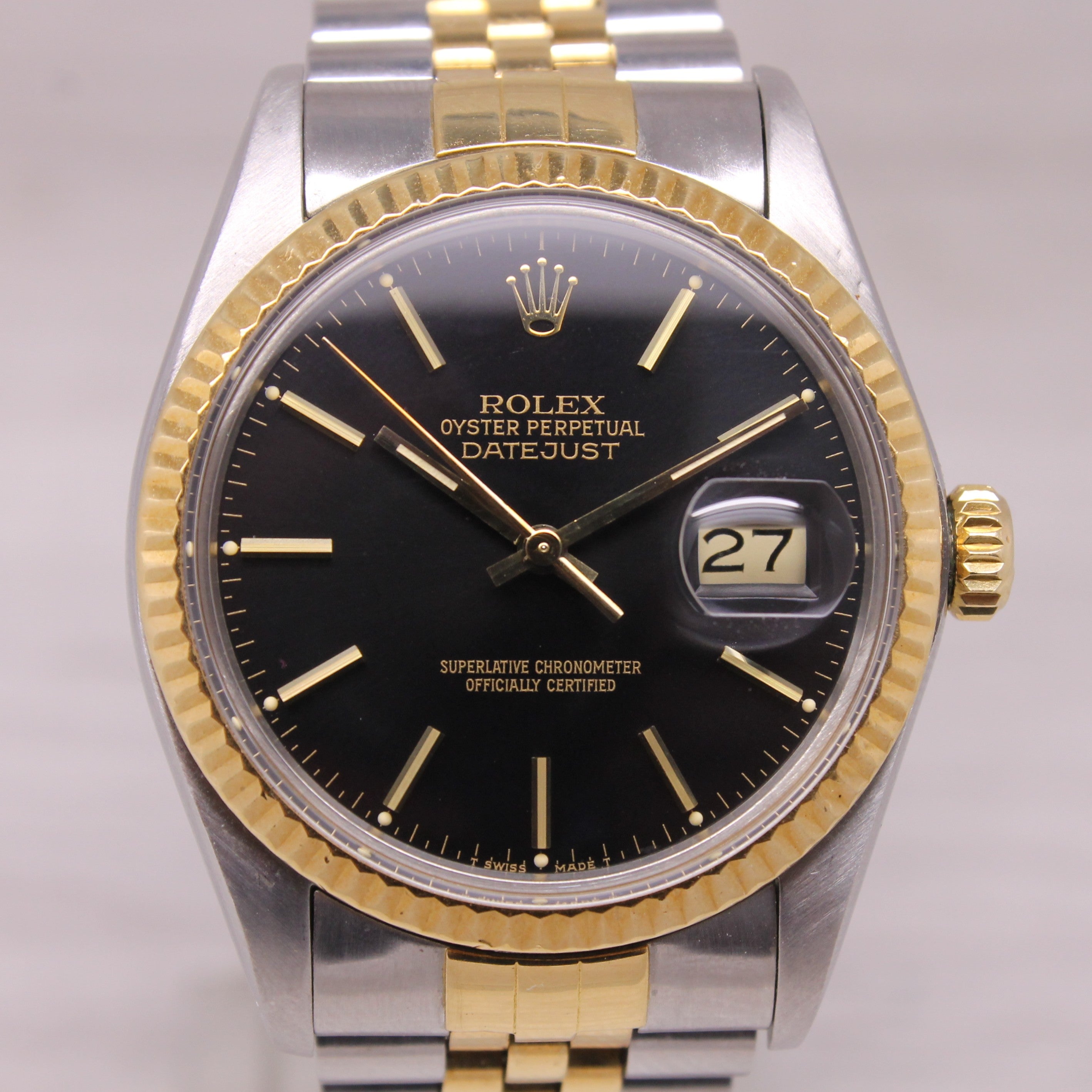 1984 Rolex Datejust 16013 36mm Automatic Watch Original Black Dial 18k & Steel
