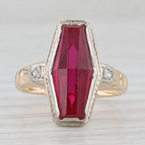 Vintage Lab Created Ruby Diamond Ring 18k Yellow White Gold Size 5.5