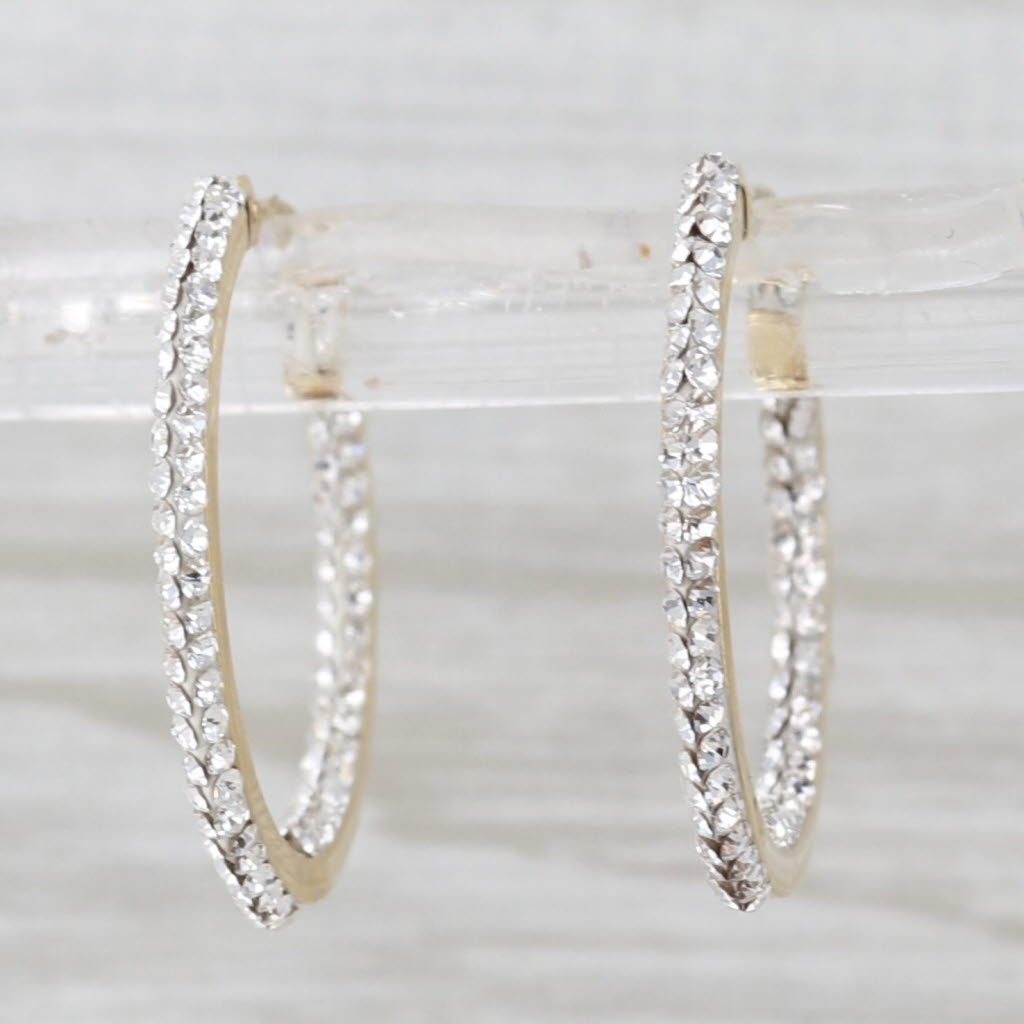 New Glass Inside Out Hoop Earrings 14k Yellow Gold Snap Top Round Hoops