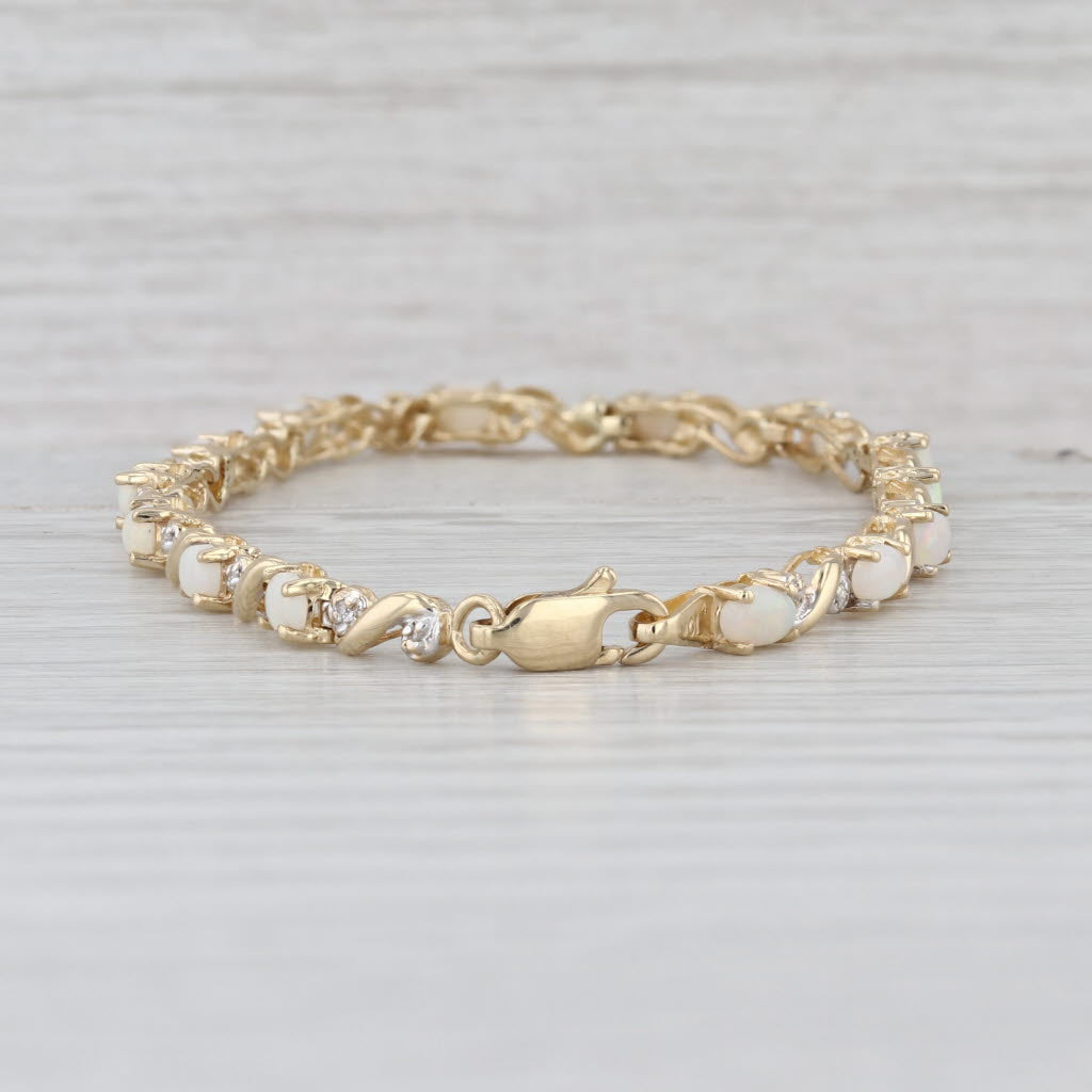 Opal Diamond Tennis Bracelet 10k Yellow Gold 7" 3.7mm