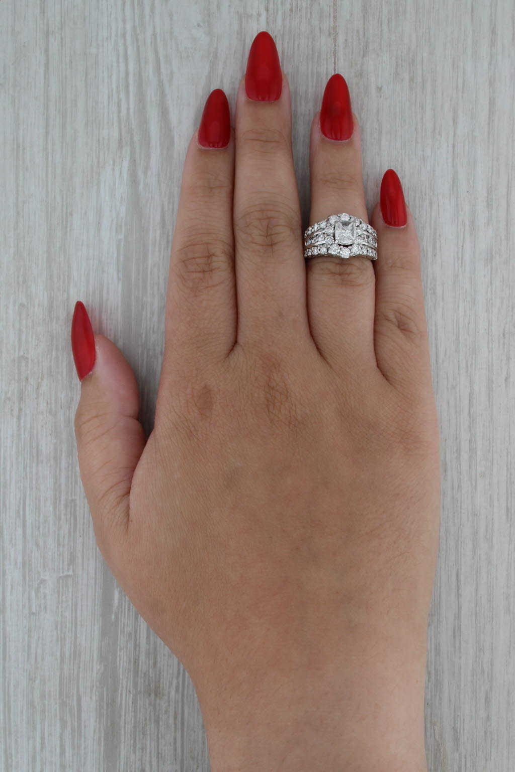 1.86ctw Diamond Halo Engagement Ring 14k White Gold Size 5 Bridal