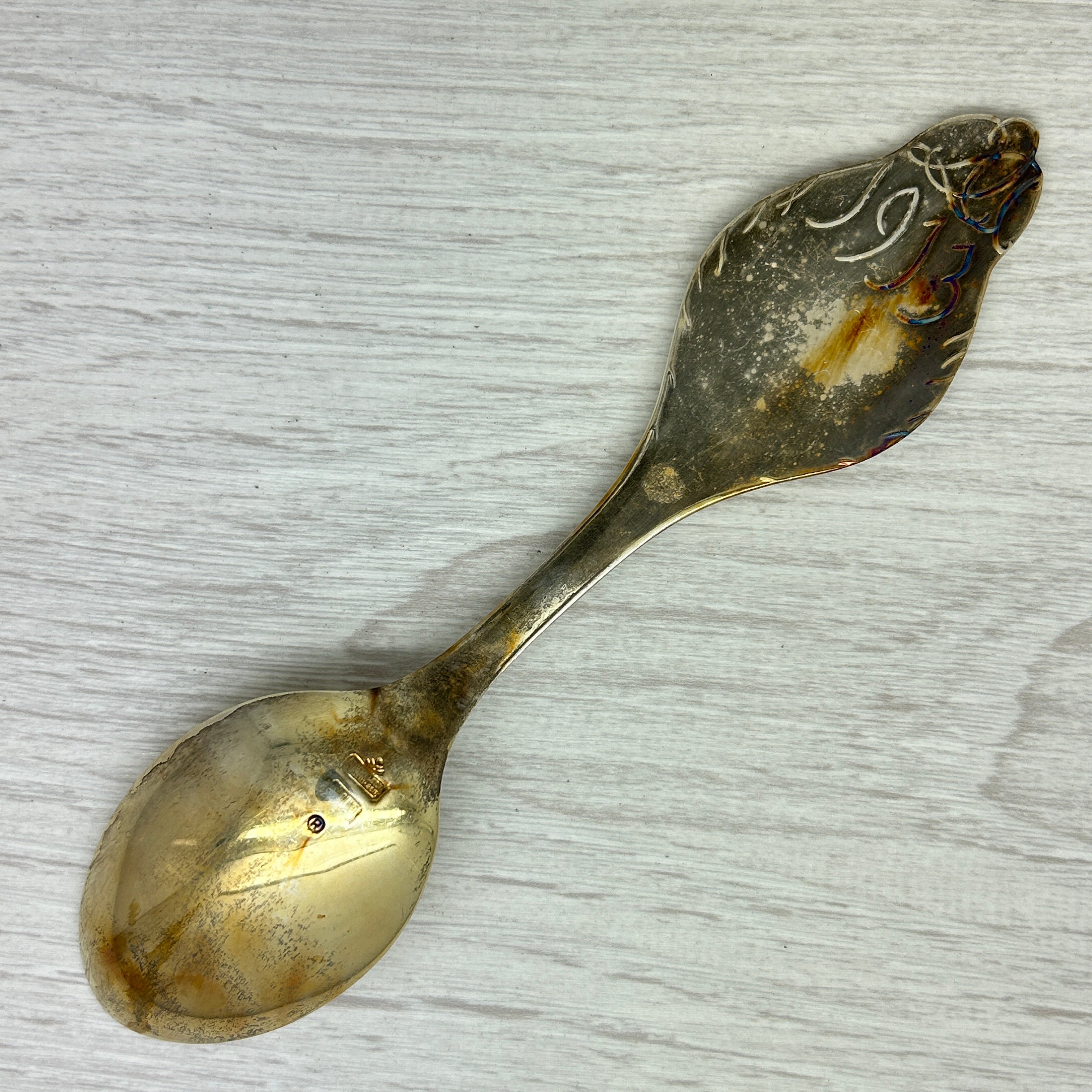 Gray Vintage 1973 Anton Michelsen Sterling Silver Enamel Christmas Spoon Denmark