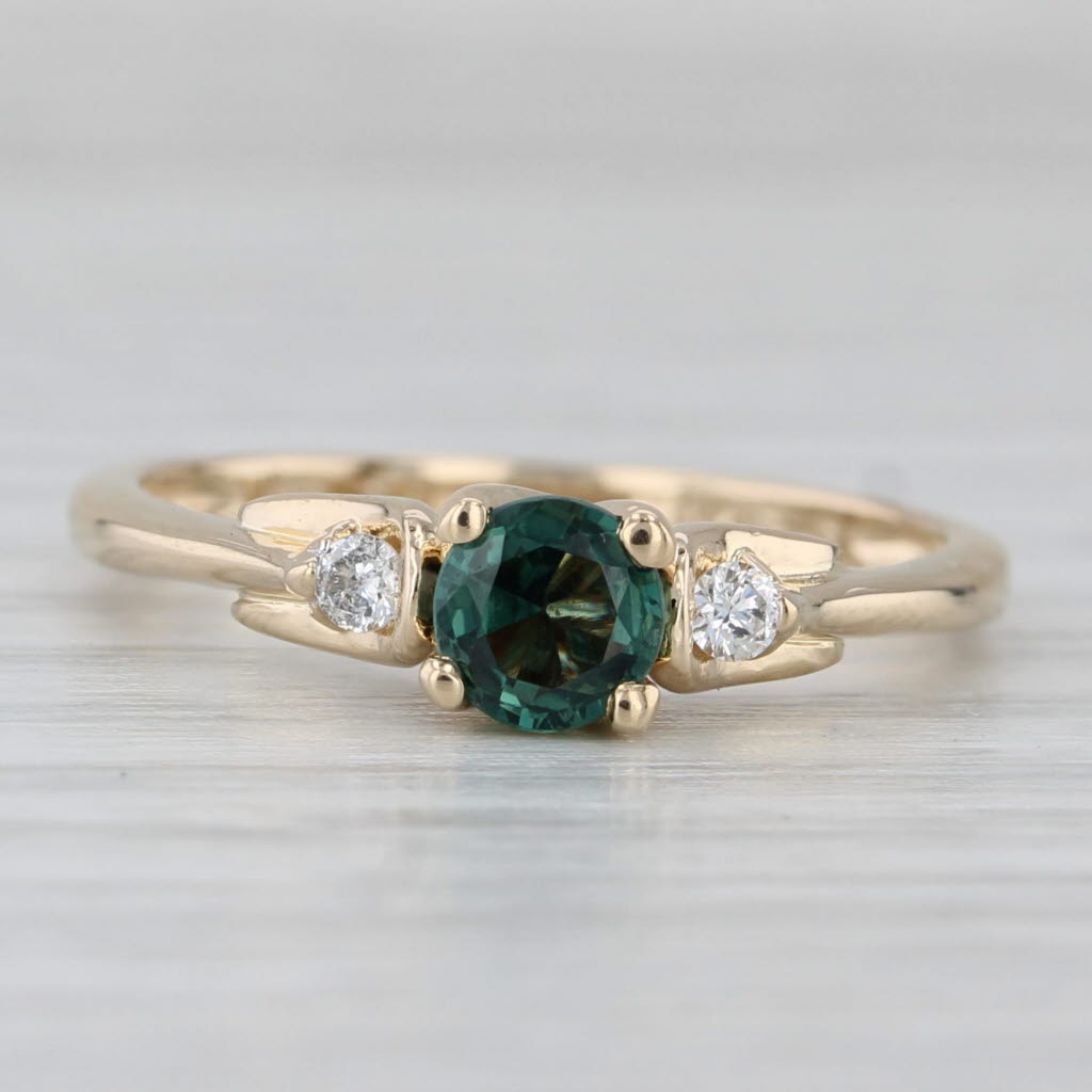 Gray 0.52ctw Round Teal Sapphire Diamond Ring 14k Yellow Gold Size 7.25
