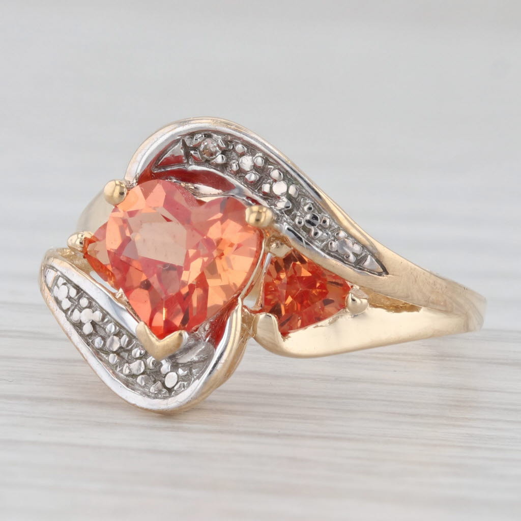 Light Gray 2.20ctw Lab Created Orange Sapphire Heart Ring 10k Yellow Gold Size 7