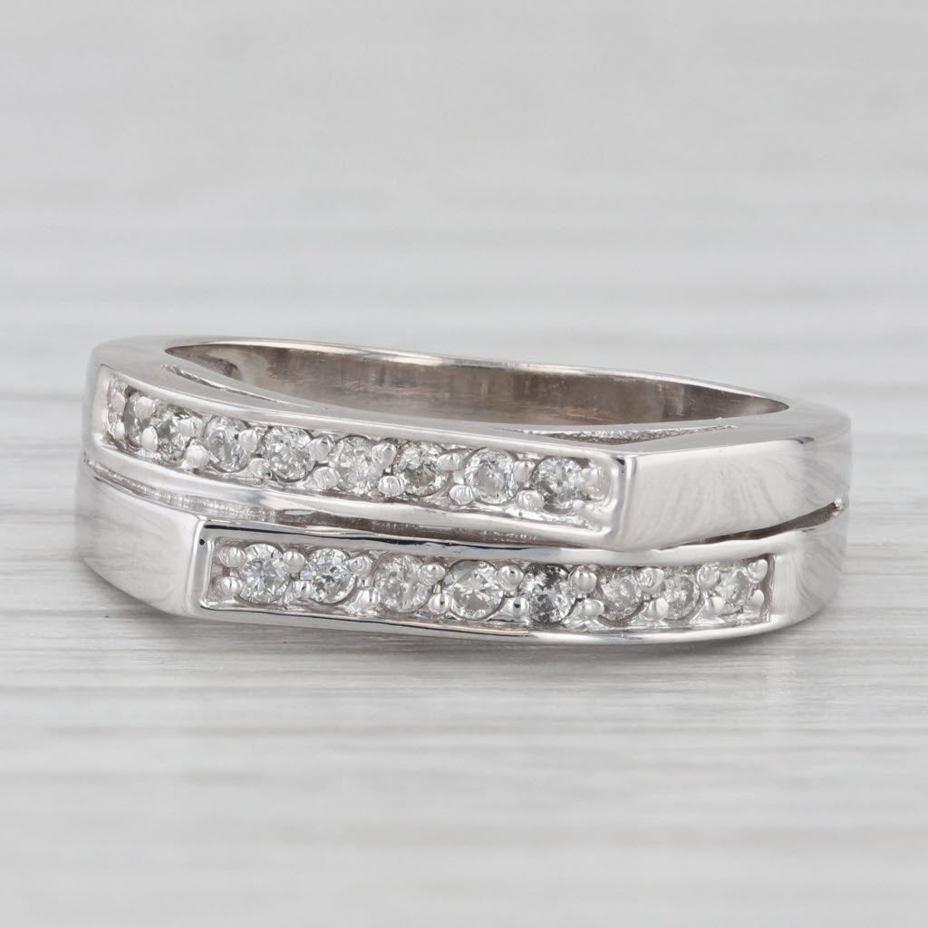 Light Gray Double Diamond Ring 14k White Gold Size 6.25 Stackable Band