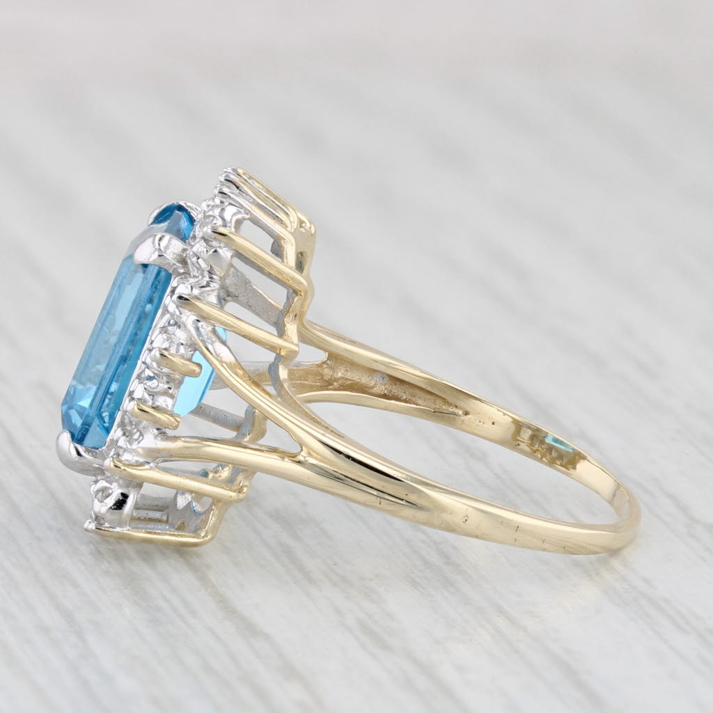 Light Gray 5.88ctw Blue Topaz Diamond Halo Ring 10k Yellow Gold Size 7.75