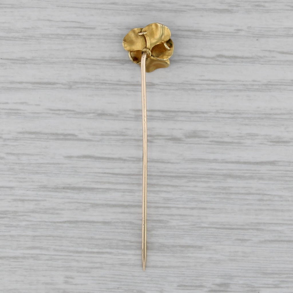 Antique Flower Stickpin 14k 18k Gold Enamel Seed Pearl Floral Pin